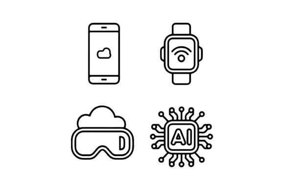 Clean Line Art Icons of Smart Technology for Modern Communication
