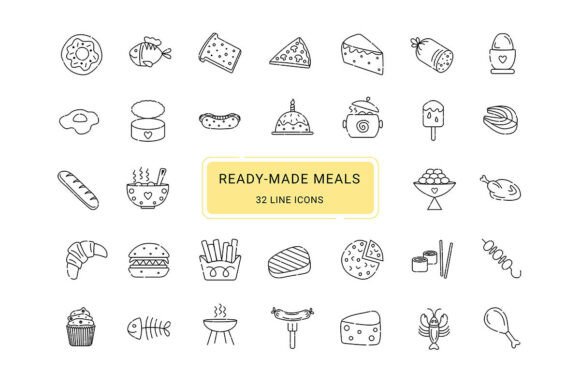 Designing with Purpose: The Ready Made Meals, 32 Line Vector Icons Collection