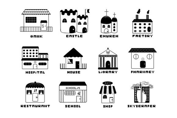 Institutions Black and White Icons