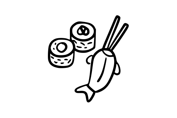 Outline Sushi Roll and Chopsticks: A Versatile Design Asset for Creative Professionals