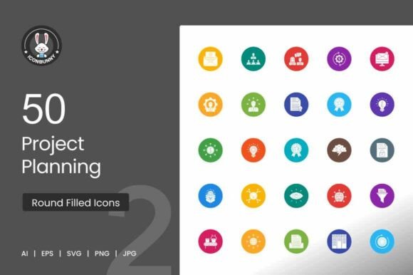 Project Planning Round Filled Icons: A Practical Review for Project Management Visuals