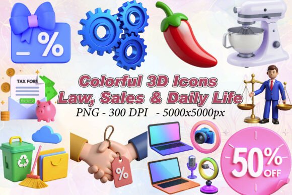 Sales, Law & Life 3D Icons Bundle